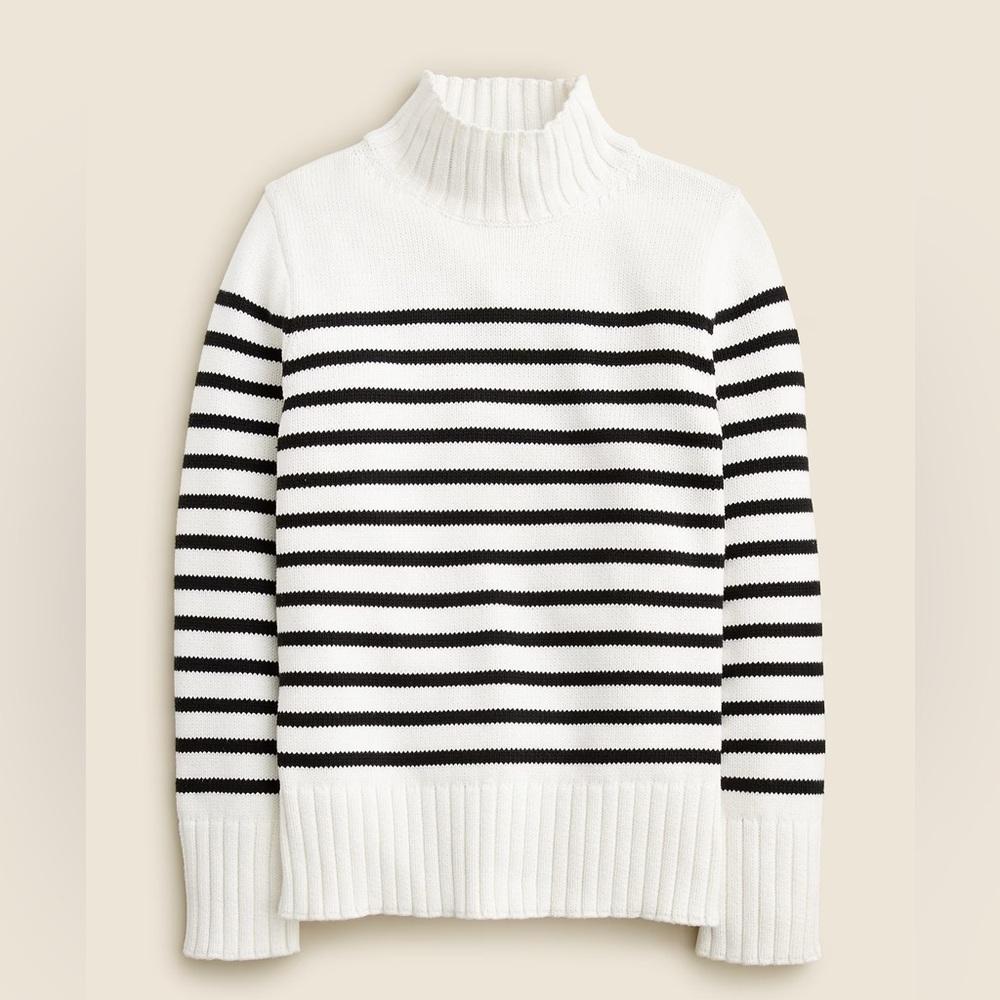 J Crew Ivory Black Cotton Turtleneck Sweater in Stripe Size XS NWT